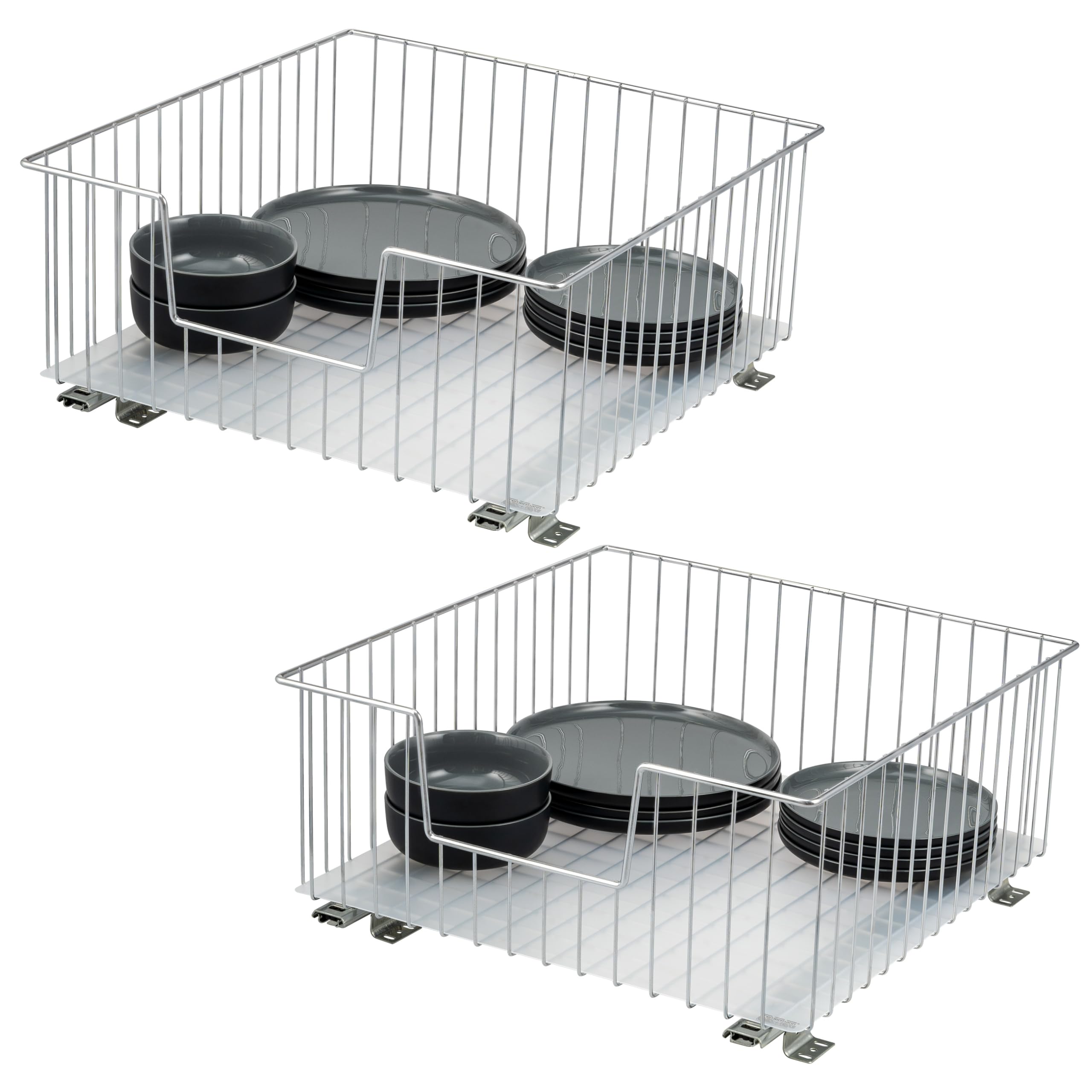 bremermann Schrank-Korbauszug 2er Set 50 cm Breite mit Einlegeboden, Küchenschublade zum Nachrüsten, Vollauszug mit Teleskop-Schienen, ideal für Küche, Bad & Schlafzimmer aus Metall (Chrom)