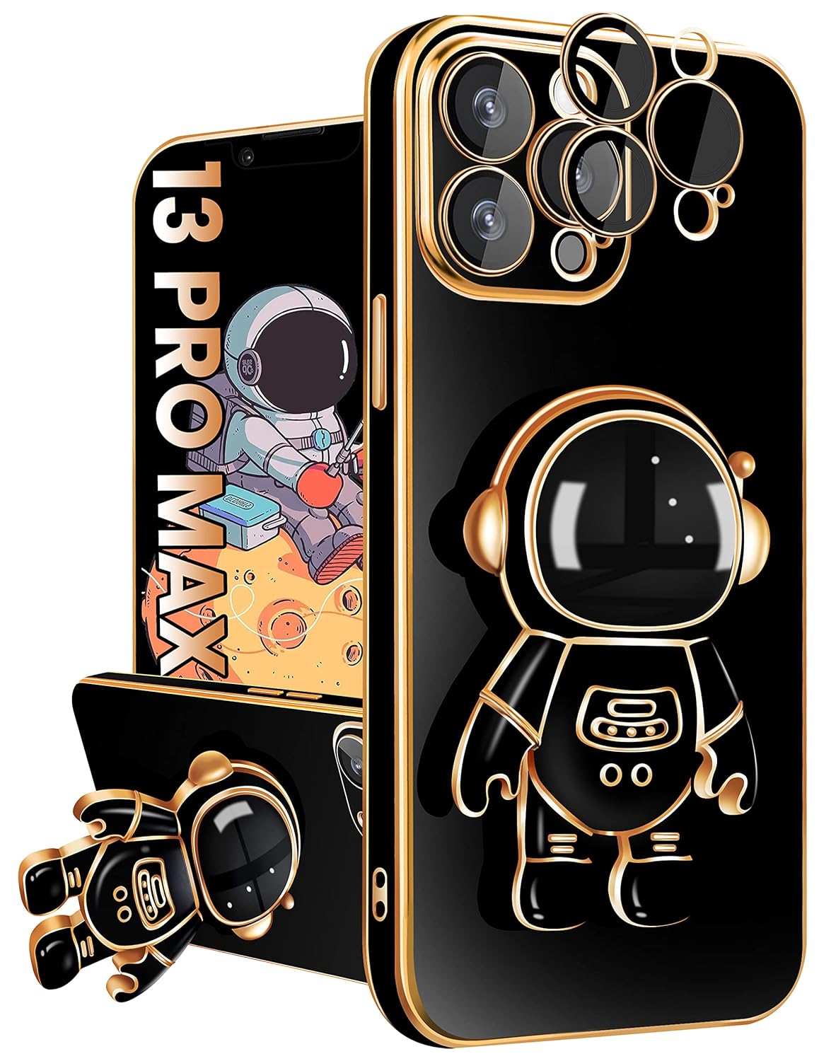 Loheckle Phone Cases for iPhone 13 Pro Max, Cute Plating Astronaut Pattern Case for iPhone 13