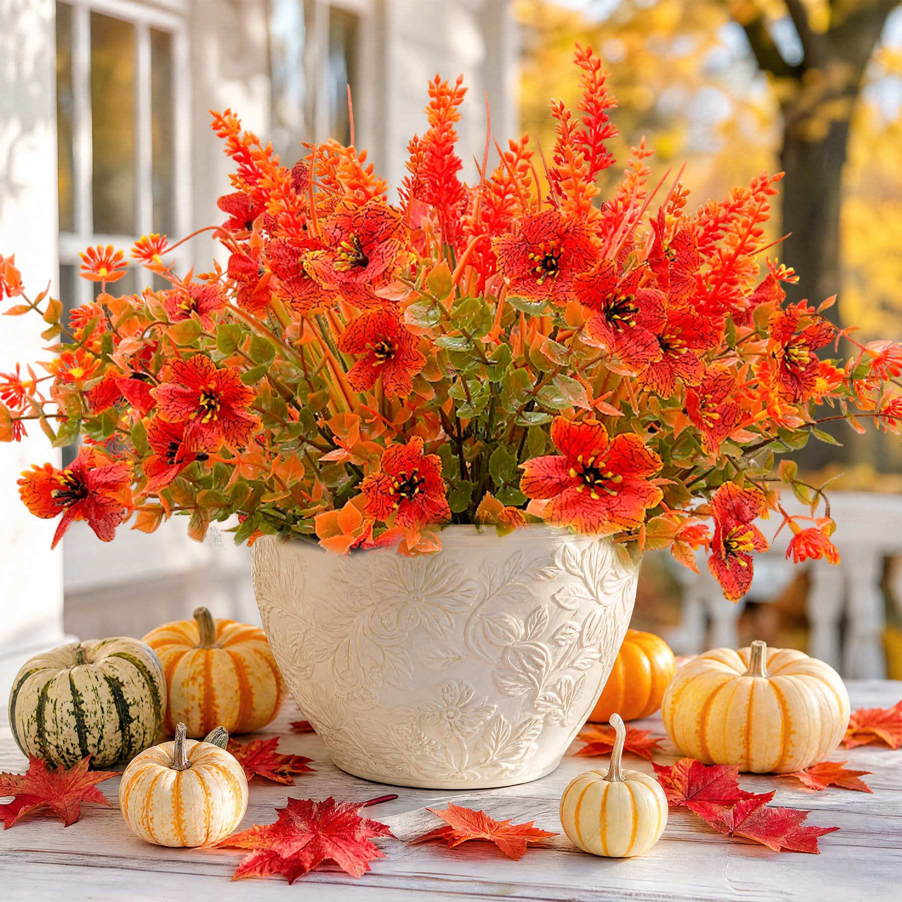 Jadeunm 6 Bündel Künstliche Herbstblumen Künstlich Herbststrauß Kunstblumen | Herbst Deko Herbstpflanzen Herbstblätter Zweige Kunstpflanzen Wetterfest für Balkon Herbst Tischdeko Drinnen Draußen