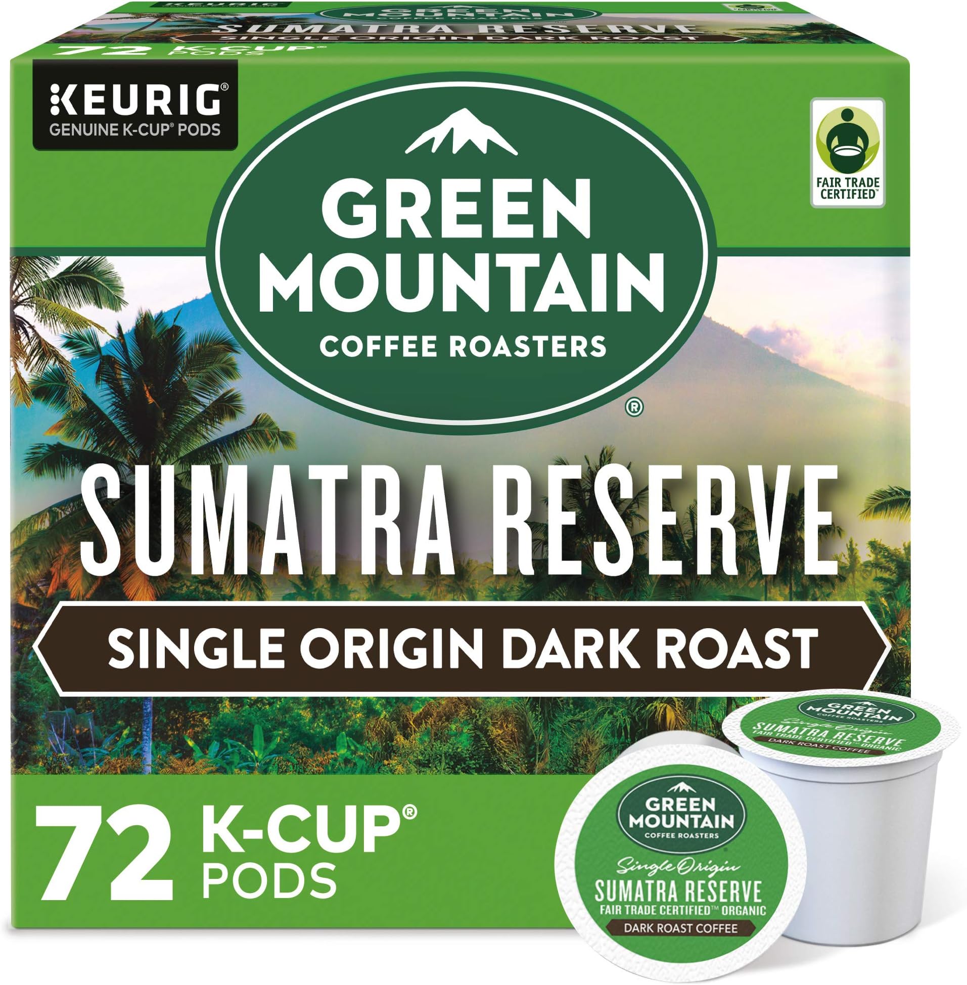 Green Mountain Coffee Roasters Sumatran Reserve Keurig Single-Serve K-Cup pods, Dark Roast Coffee, 72 Count