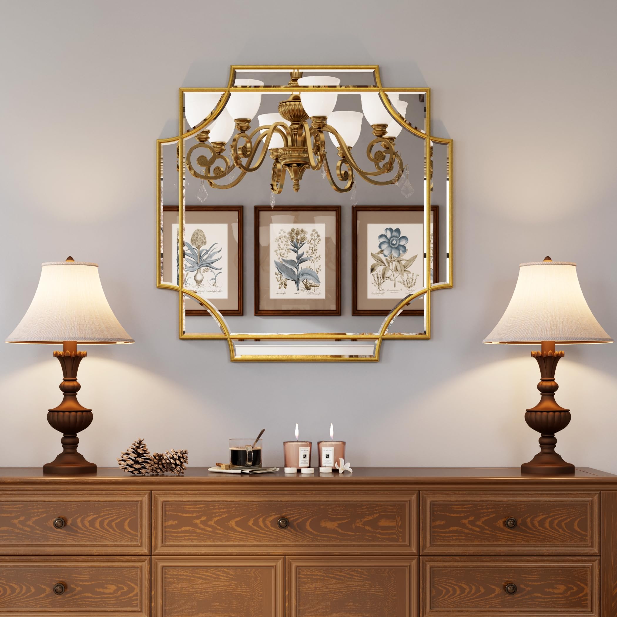 本物の大理石 壁掛け鏡 ゴールドライン入り 【公式通販】