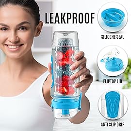 Zulay 34 oz Large, Leakproof Fruit Infuser Water Bottle with Anti-Slip Grip - Men and Women\'s Ideal Fitness Gift Or For Gym, Camping, and Travel - Lake Blue
