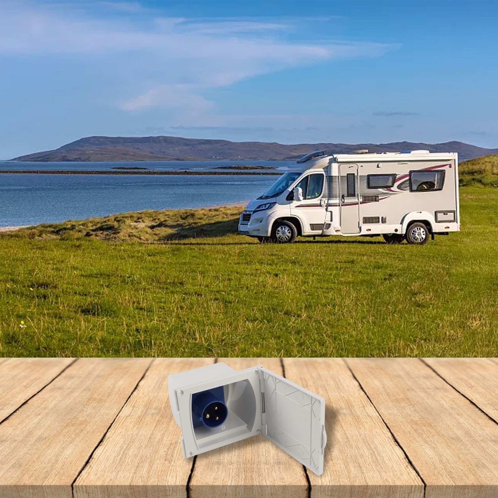 Besttoolifes Presa di alimentazione esterna per camper, IP44, 16 A, 220 V-250 V, con coperchio, per roulotte, camper, rimorchi, nero e bianco (bianco)