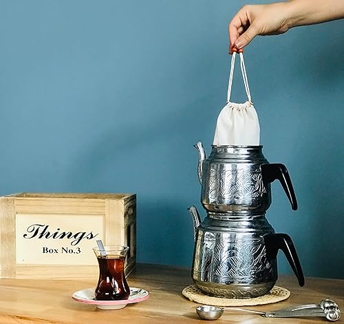 Miniatura 9 de Bolsas de filtro de té de algodón reutilizable (paquete de 3) - Filtro lavable, orgánico, ecológico, 100% algodón sin blanquear (tetera, paquete de