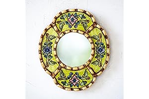 Lime Green Glass Oval Mirror Wall Hanging