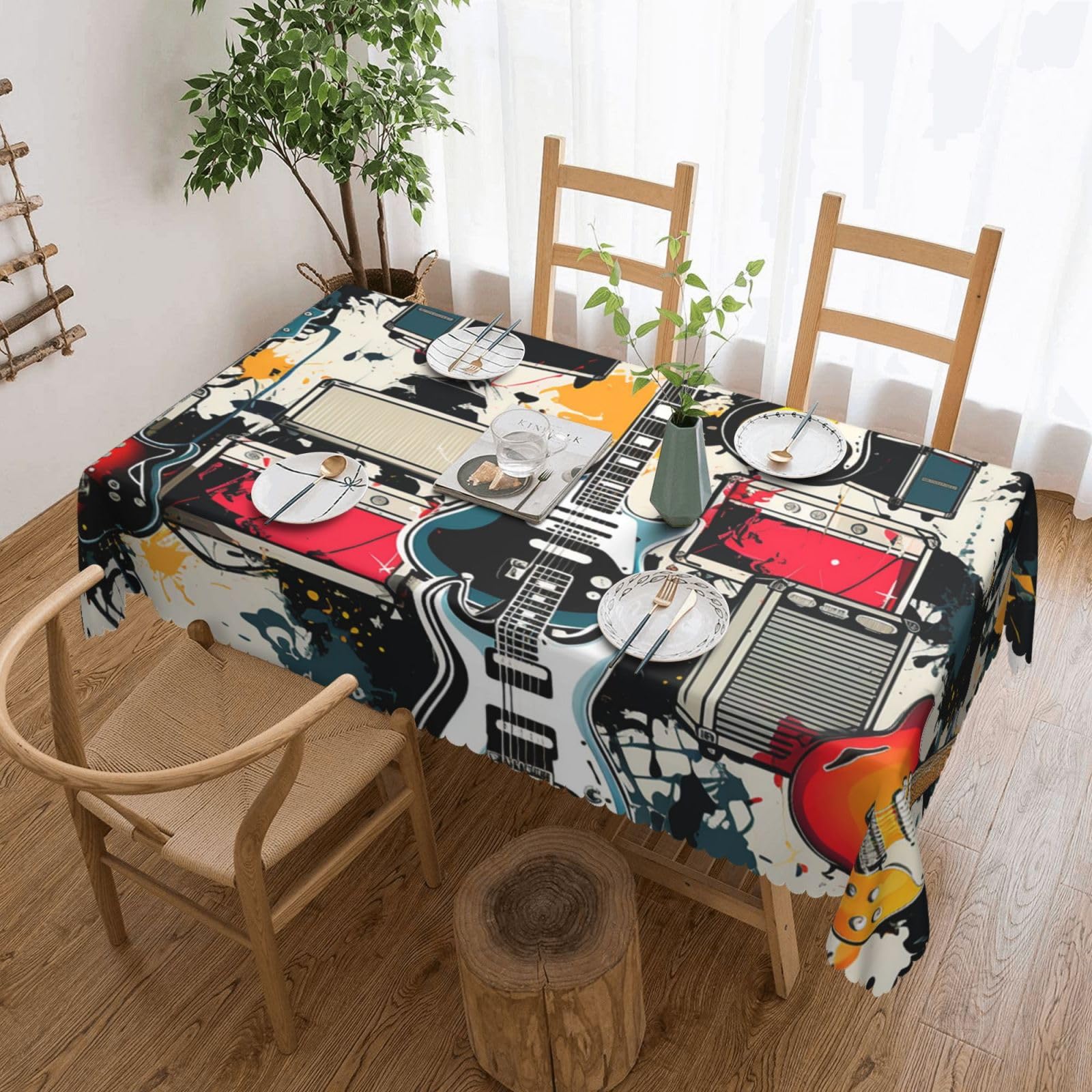 Tissu décoratif de table rectangulaire infroissable motif musique