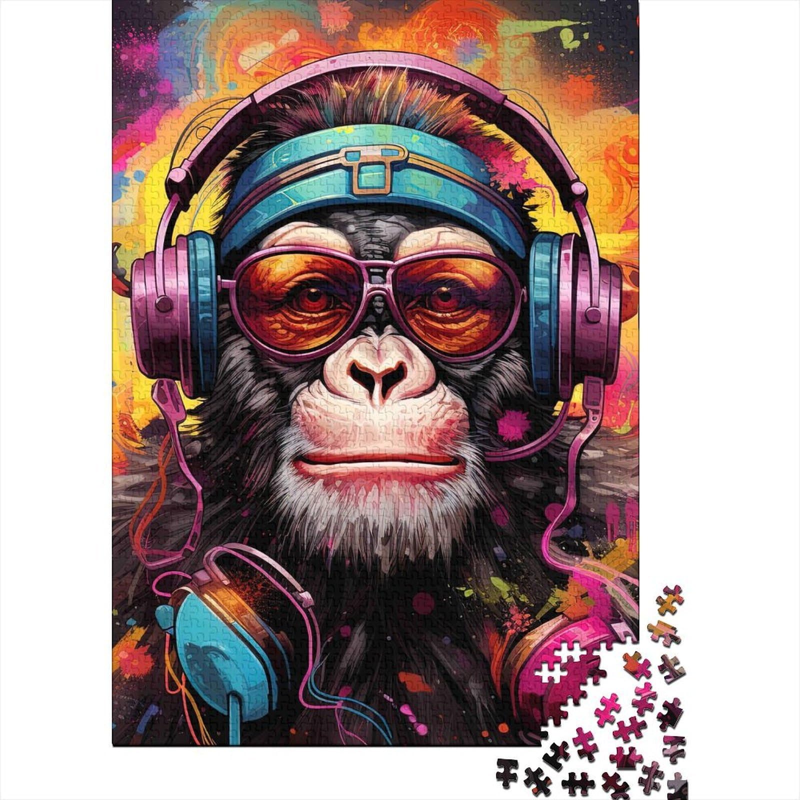 Uxinyoume Style-6 3D Printed Graffiti Monkey Fitted Sheet Microfiber Anti-Slip Bed Cover Vibrant Headphones Art For Bedroom Decor 90X200x25cm
