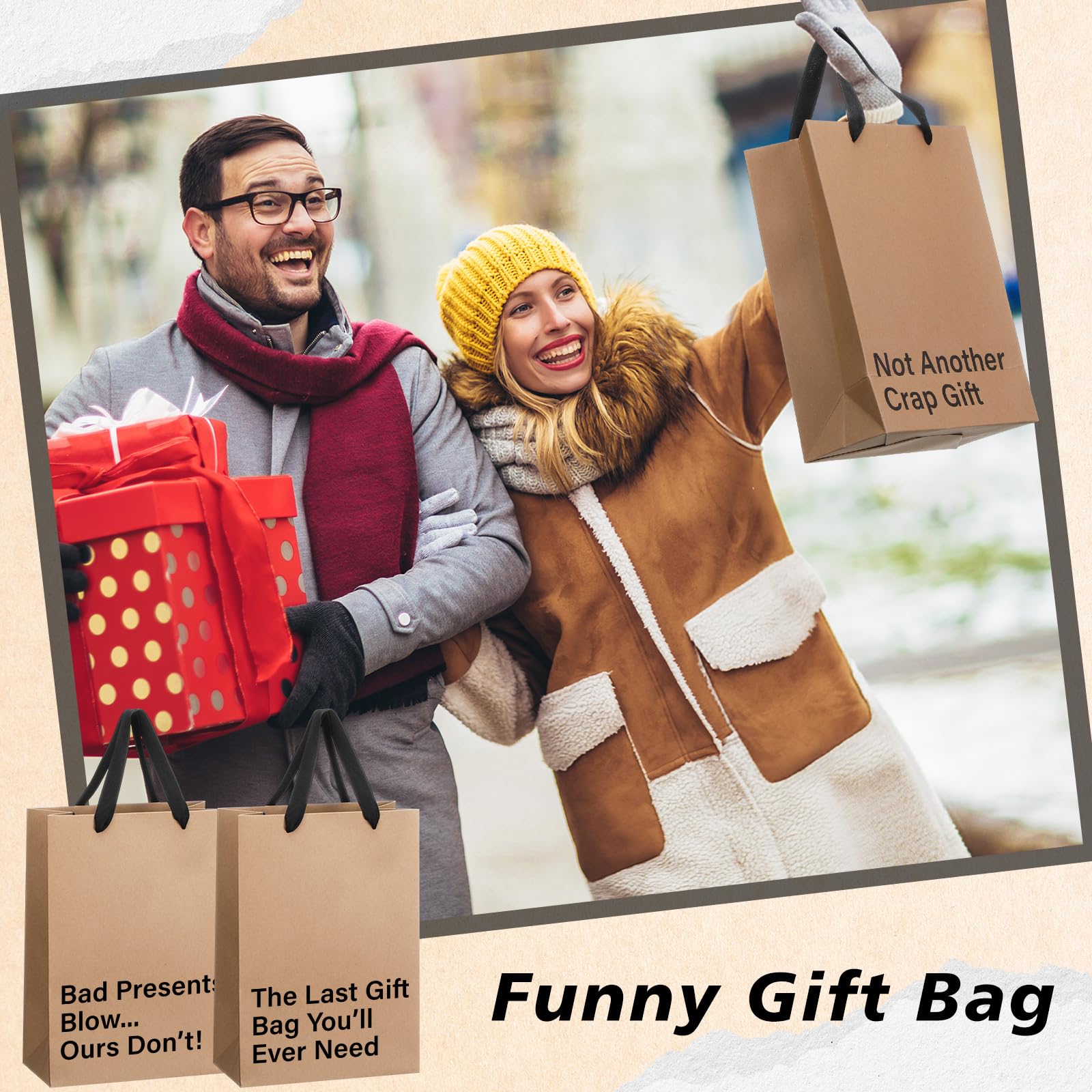 SilTriangle 6 Pcs Classic Funny Gift Bags, Reusable Novelty Gift Bags with Snarky Sayings, 11 x 8 x 4 Inch Funny Wrapping for Men Women Adults Graduation Birthdays Wedding Summer Party Favor