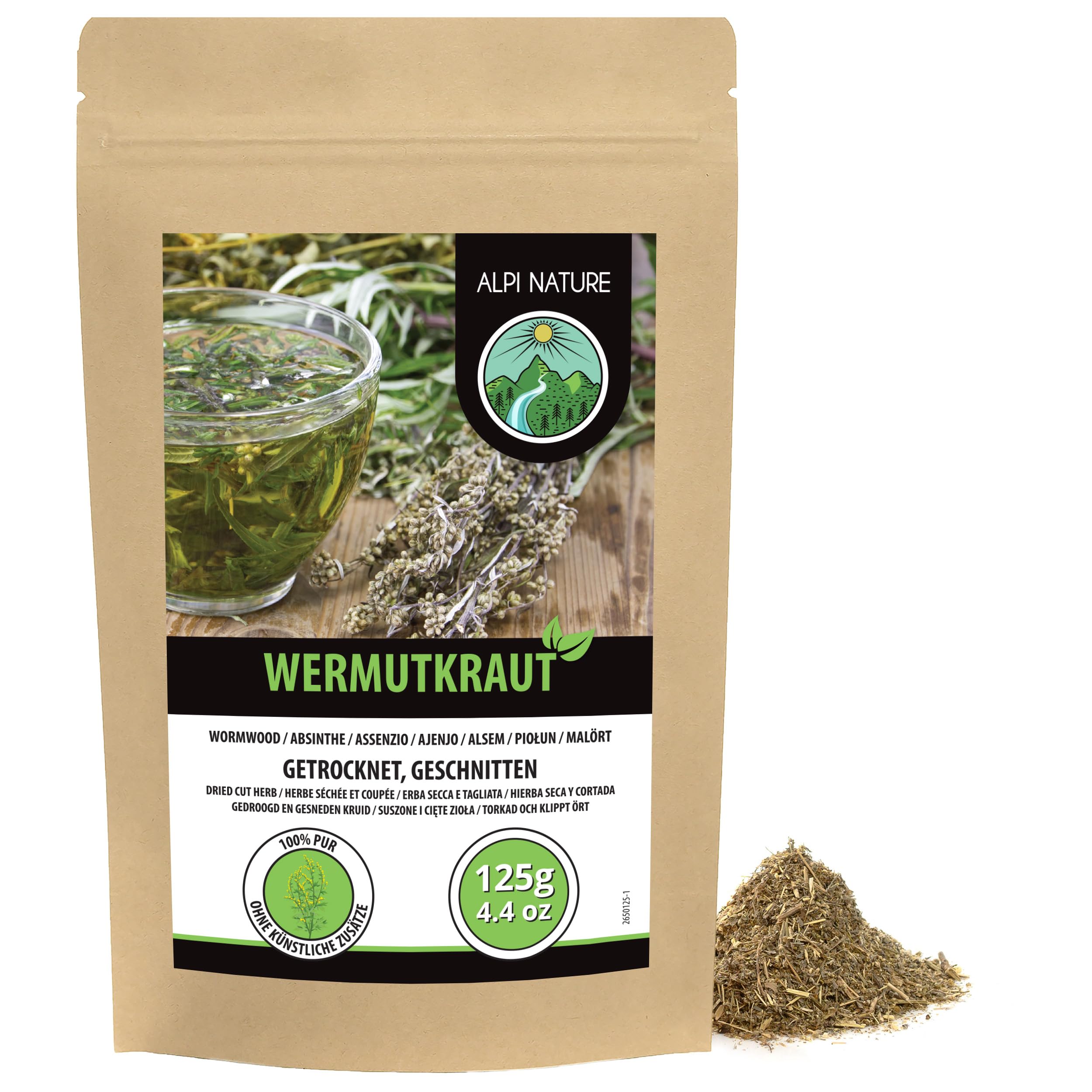 Alpi Nature Wermut Tee 125g, Wermutkraut Tee lose, Wermutkraut getrocknet und geschnitten