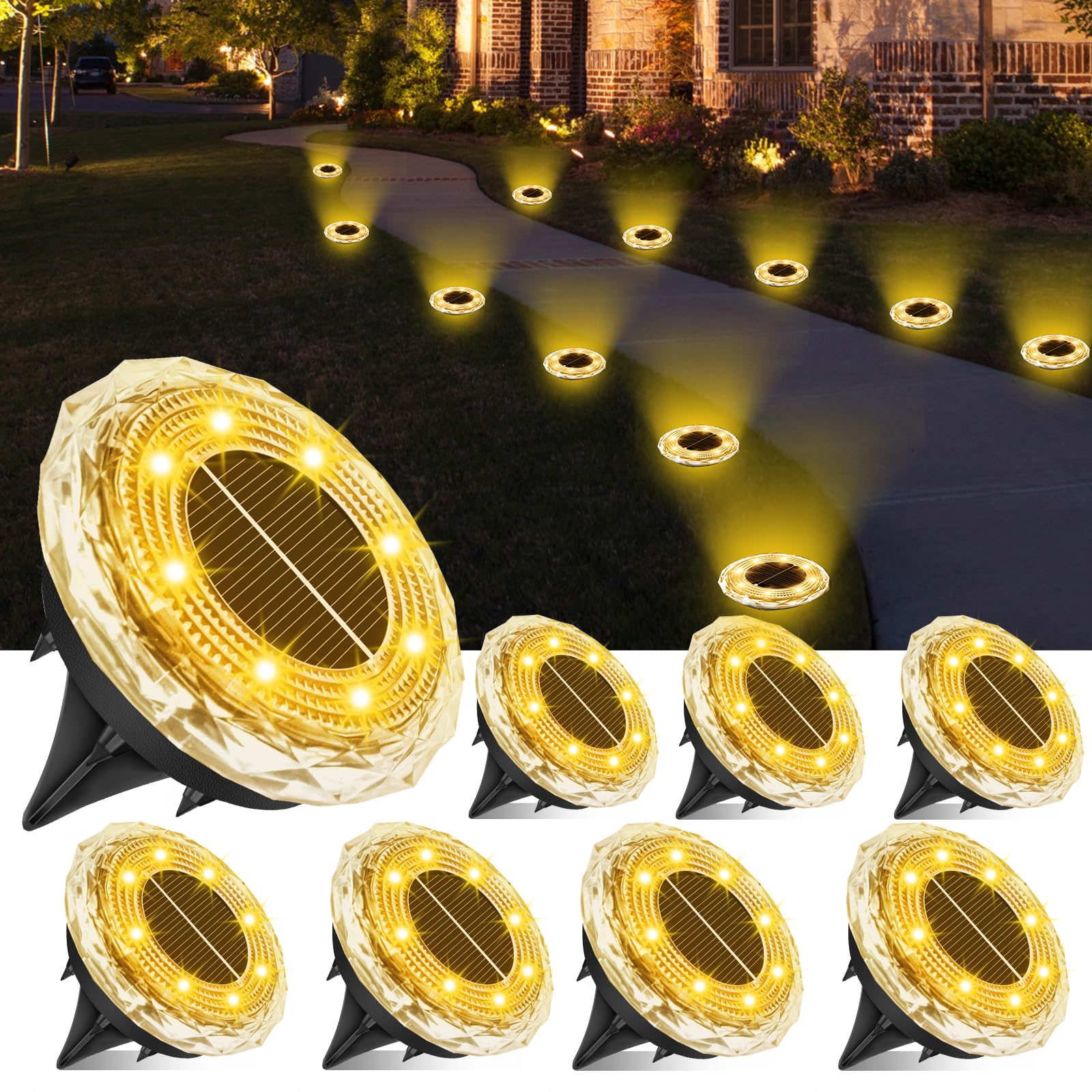 YIFMOO Solar Bodenleuchten Aussen, 8 Stück Solarlampen für Außen Garten, 8 LED Wasserdicht Boden Solarleuchten für Außen, Warmweiß Gartenbeleuchtung Solar für Garten Auffahrt Gehweg Terrasse Rasen