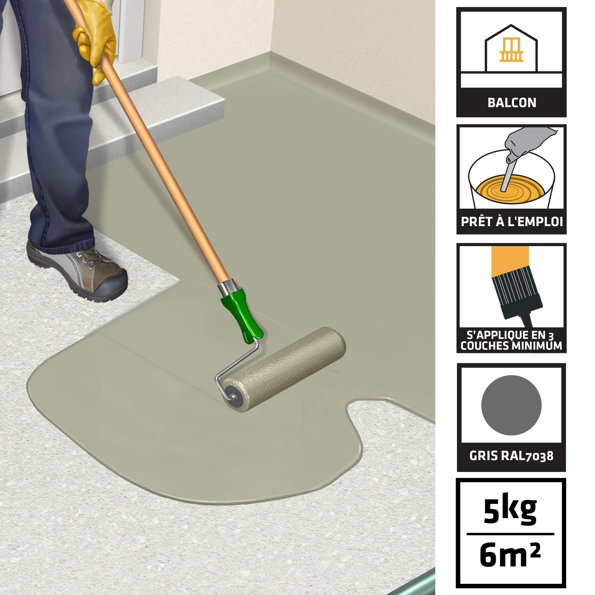 Sika floor Special Balcons, Acrylbeschichtung, wasserdicht, speziell für Balkon, 5 kg, Grau (RAL7038)