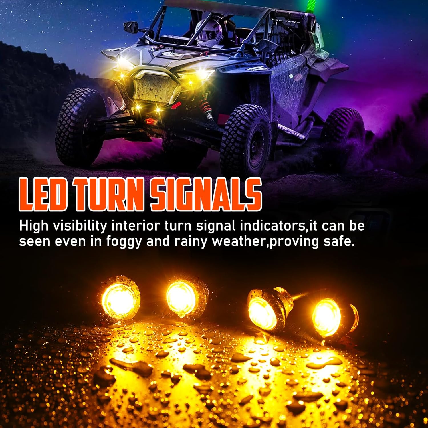 ATV Turn Signal Kit with Horn,Plug and Play UTV Universal Street Legal Turn Signal Blinker Kit,UTV Accessories Compatible with Polaris Ranger RZR, Can-Am, Kawasaki, Arctic Cat,Pioneer