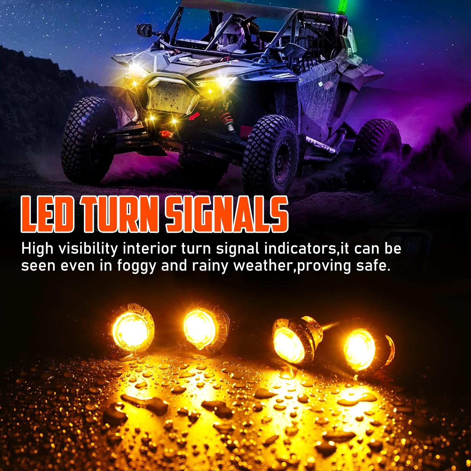 MIRUNNY UTV ATV Turn Signal Kit with Horn,Plug and Play UTV Universal Street Legal Turn Signal Blinker Kit,UTV Accessories Compatible with Polaris Ranger RZR, Can-Am, Kawasaki, Arctic Cat,Pioneer