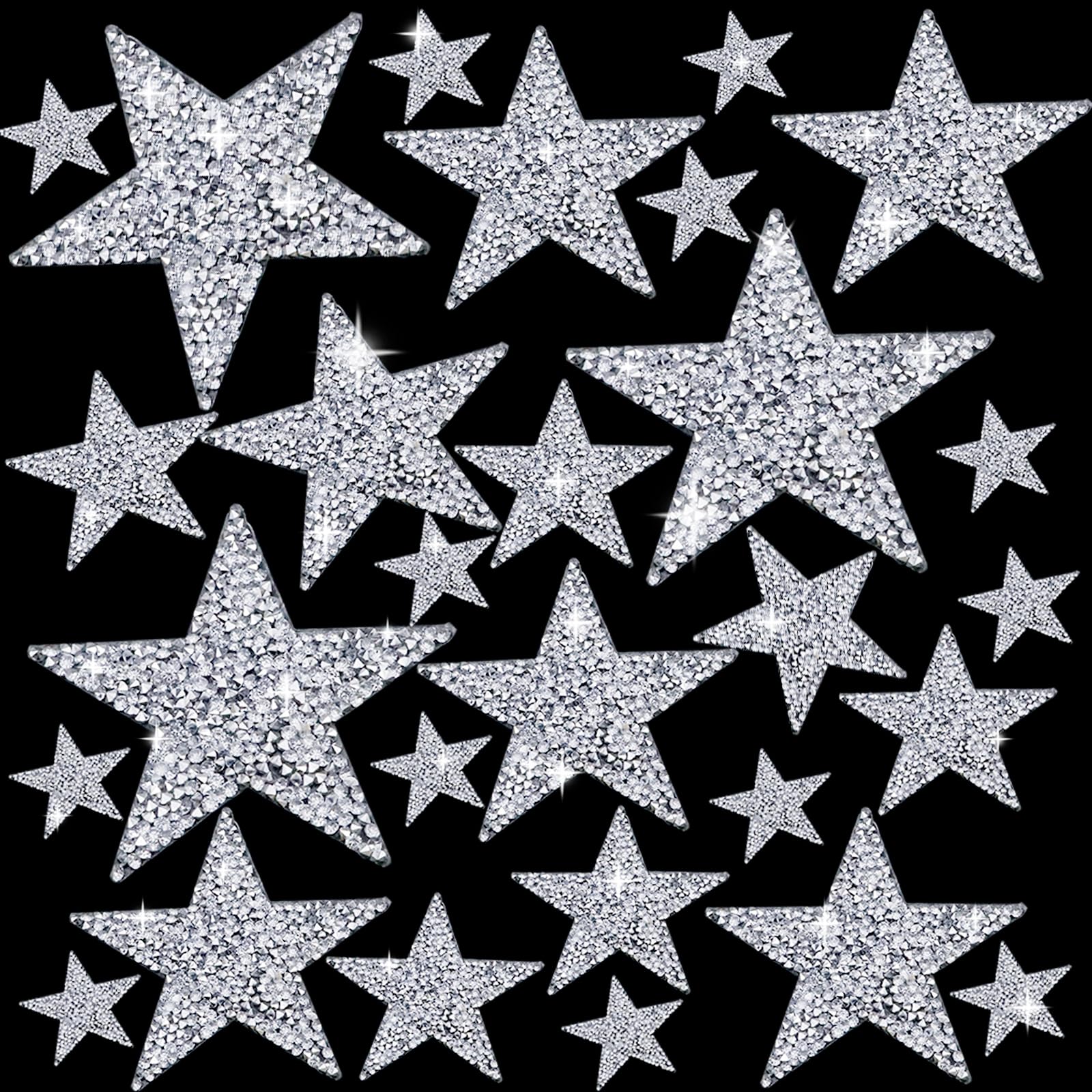 27 Pieces Rhinestone Star Patches for DIY, 4 Sizes Iron On Adhesive Glitter Star Appliques for Clothing Repair and Decoration (Silver, Mixed Size)