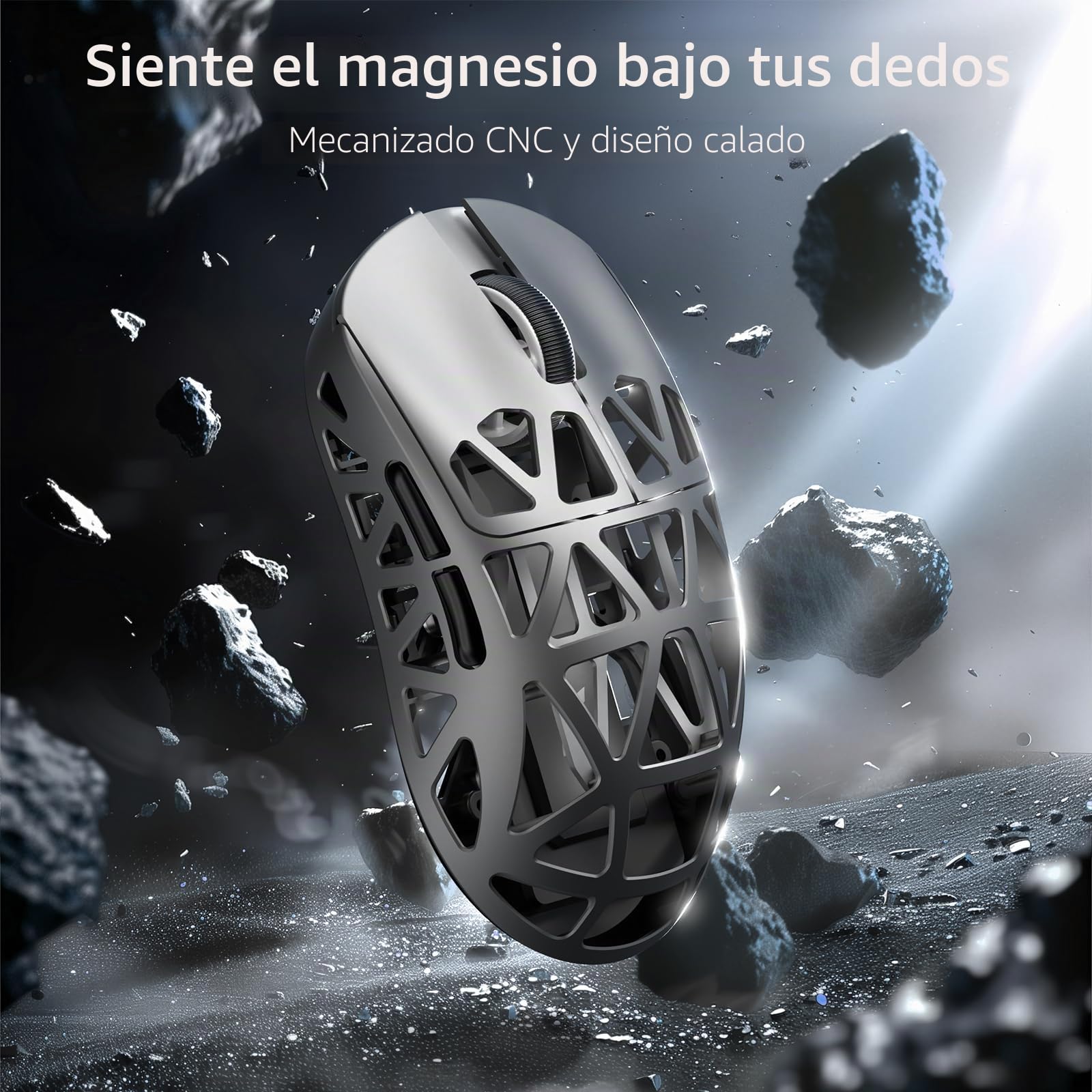 ATTACK SHARK R2PRO 45g Superlight Ratón de Aleación de Magnesio, Sensor PixArt PAW3950, 42000DPI Ultraligero Mouse, 8000Hz Sondeo inalámbrico, Cableado/2,4G/BT, con Cable en Espiral, PC/Mac, Gris