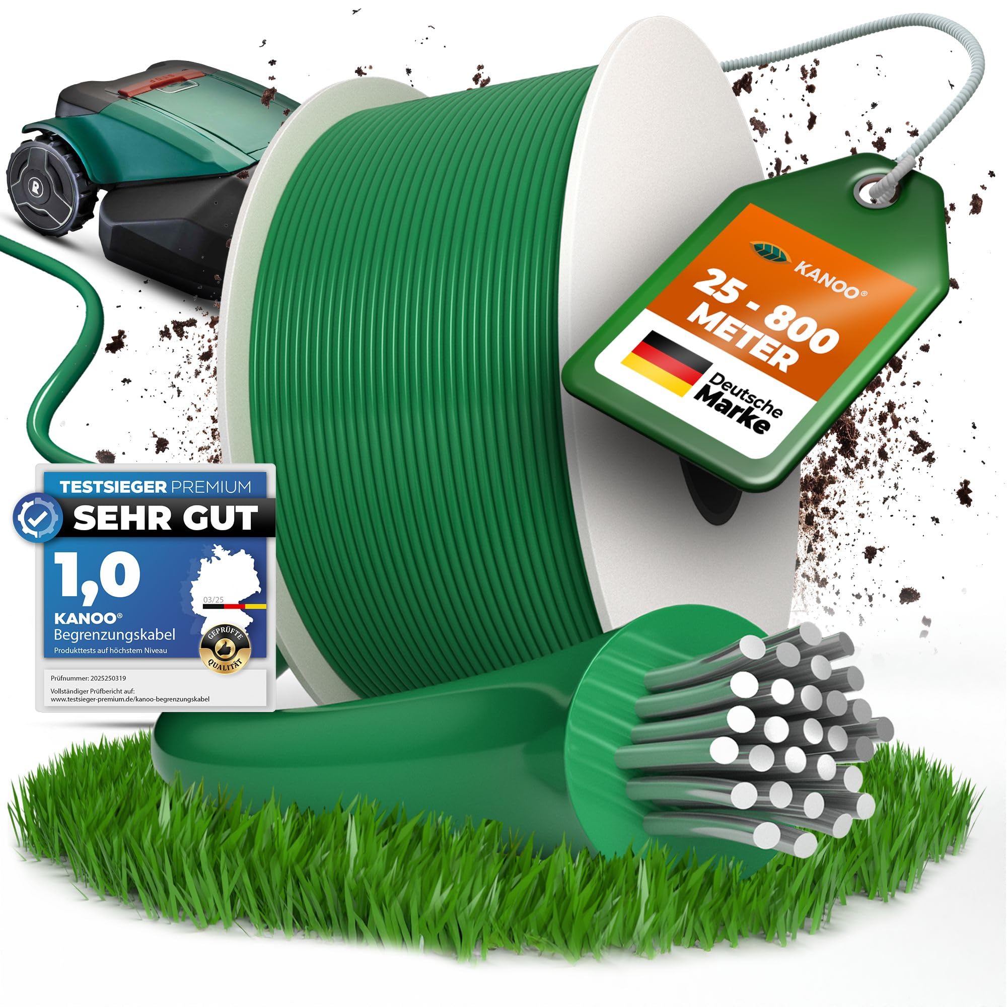 kanoo® Begrenzingsdraad voor Robotmaaiers – 150m Perimeterdraad – Universeel Compatibel met Gardena, Husqvarna, Worx, Bosch – Extra Dikke Grensdraad – UV- en Weerbestendig