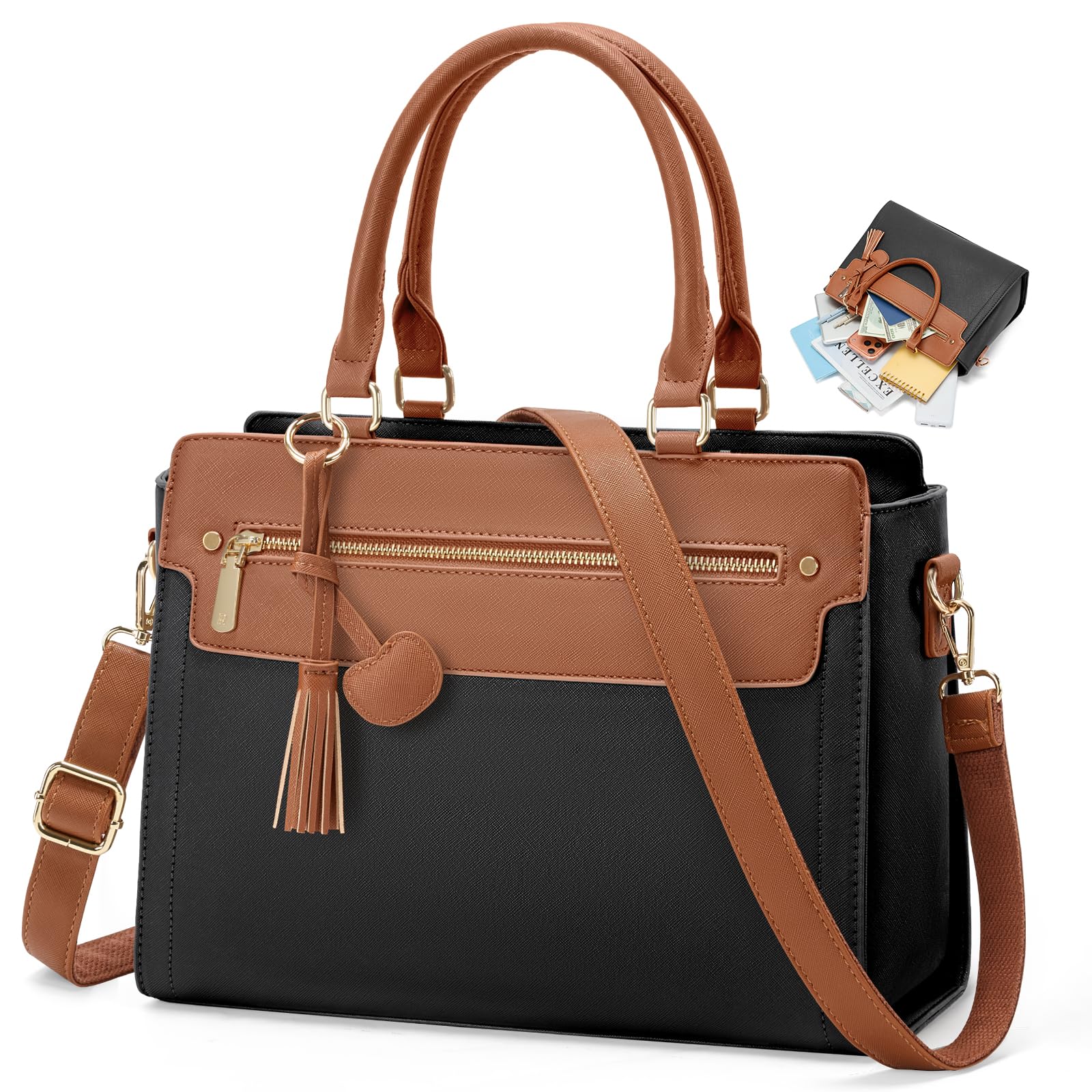 RAINSMORE Handtasche Damen Mittelgroß Elegant Umhängetasche Damen Format A4 | Handtaschen PU Leder mit Abnehmbarer Schultergurt Henkeltaschen Wasserabweisend für 11-Zoll-Tablets für den Alltag Arbeit