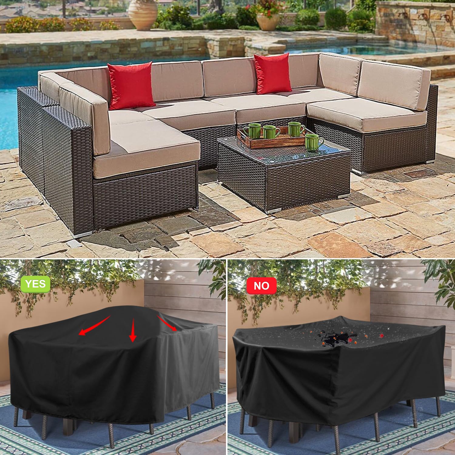 Funda Exterior Muebles Jardín, 300x200x90cm Funda Mesa Jardin 420D Tela Oxford Cubre Muebles Exterior Impermeable Anti-UV, Cubierta de Mesa Exterior Fundas para Mesa y Sillas de Jardin