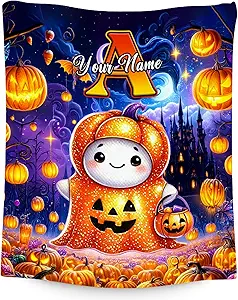 Halloween Blanket, Custom Kids Blanket with Name, Personalized Gifts for Boys Girls, Custom Monogram Gifts, Plush Throw for Teens Adults (4 Sizes Choose)