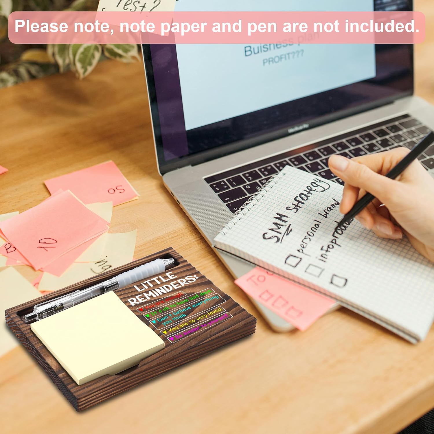 Inspirational Motivational Gifts, Encourage Gifts, Recovery Gifts, Little Reminders Sticky Note Holder, Post-it Note Dispenser for Desk, Wooden Post-it Note & Pen Holder 6.5" x 4.7" - FTA121
