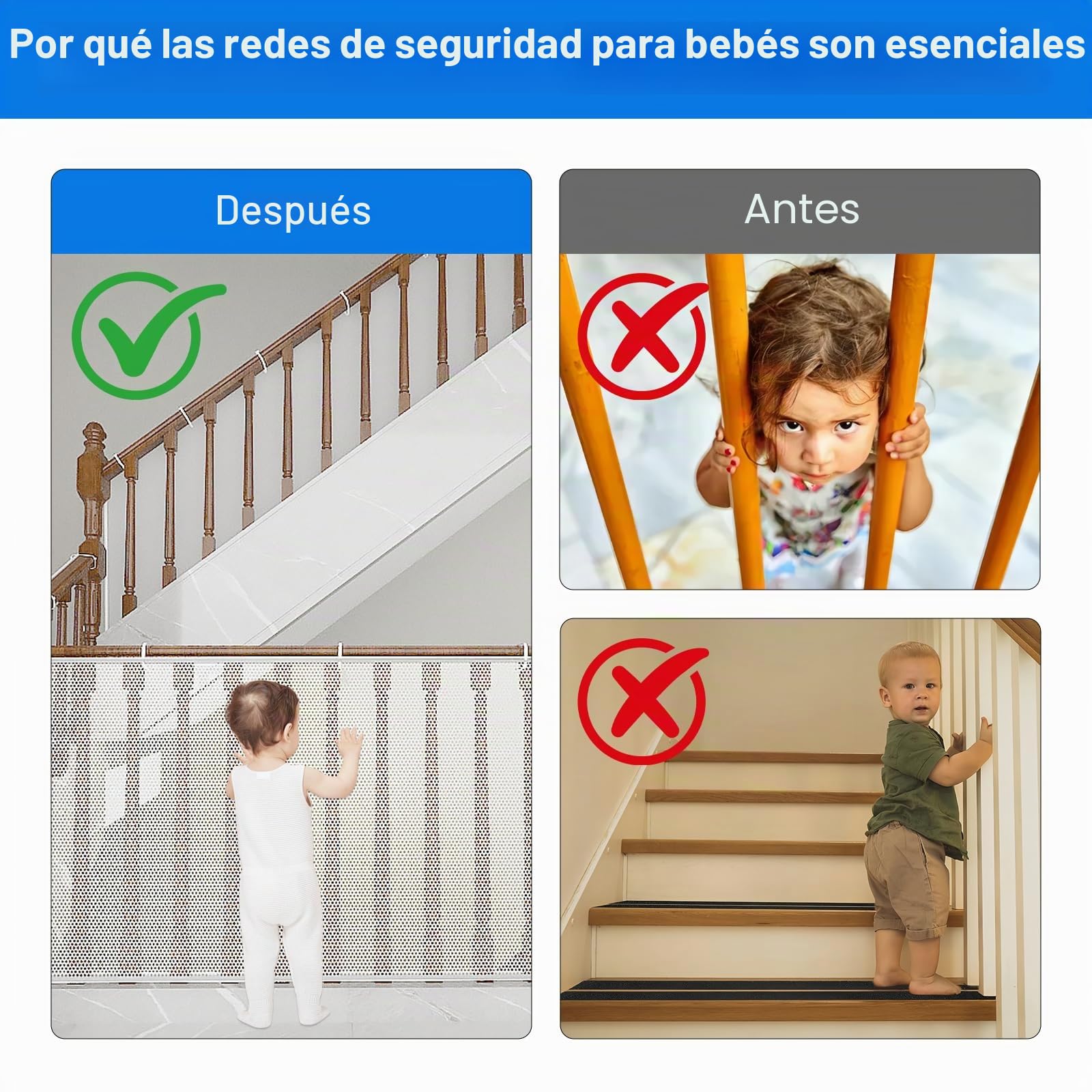 Mallas para Barandillas de Escaleras, 300 x 90cm Red de Seguridad para Bebés y Perros, Red de Seguridad para Niños, Red de Protección del Balcón Barandilla Escaleras, para Niños, Mascotas y Juguetes