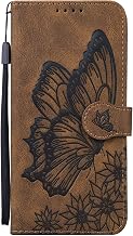 Miagon Funda para iPhone 12 Mini, funda de piel sintética con diseño de mariposas, con ranuras para tarjetas, color marrón