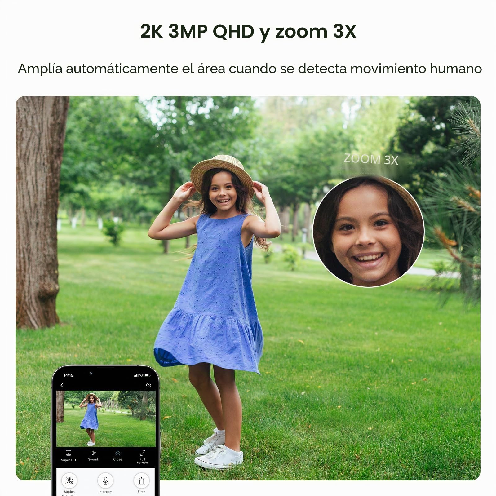 ANYQOO Cámara de Seguridad, cámara Interior de 3 MP 2K, cámara de Ventana WiFi de 2.4 GHz y 5 GHz para el hogar, visión Nocturna a Color, detección de Movimiento, grabación 24/7, fácil de Instalar
