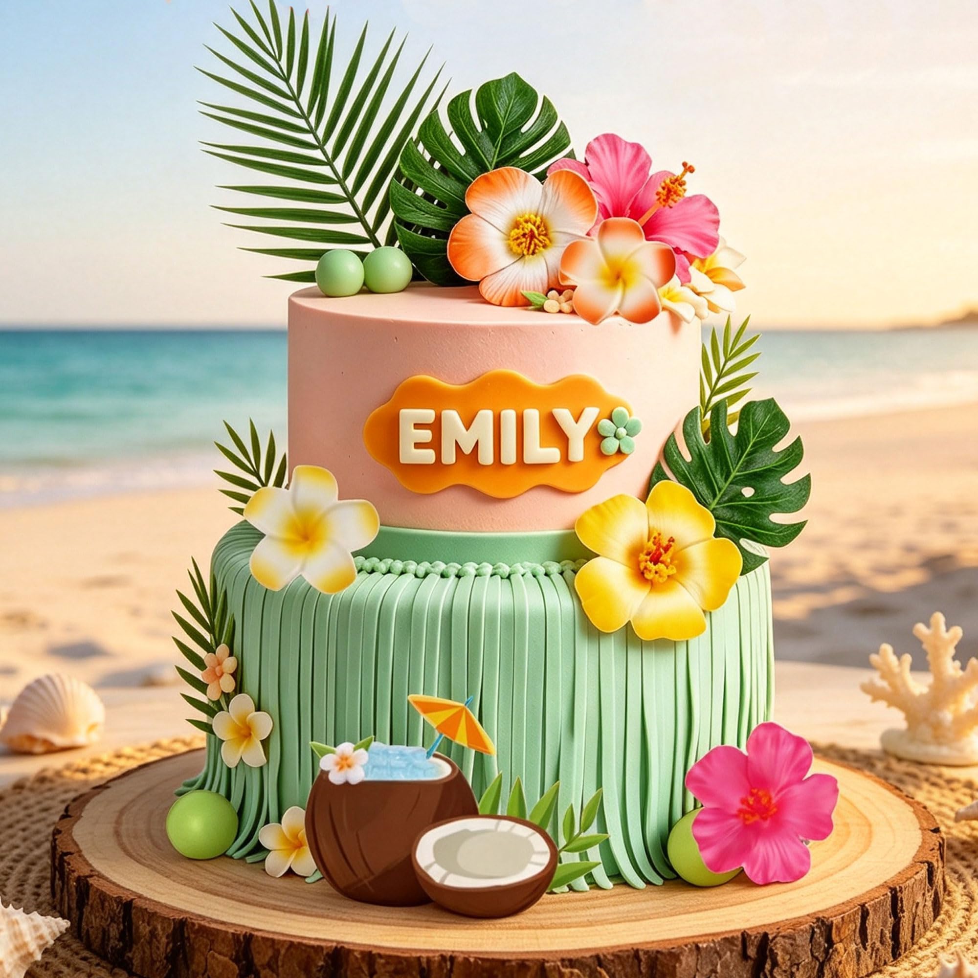 Hawaiian Luau Blue Pink Aloha Birthday Cake Decor