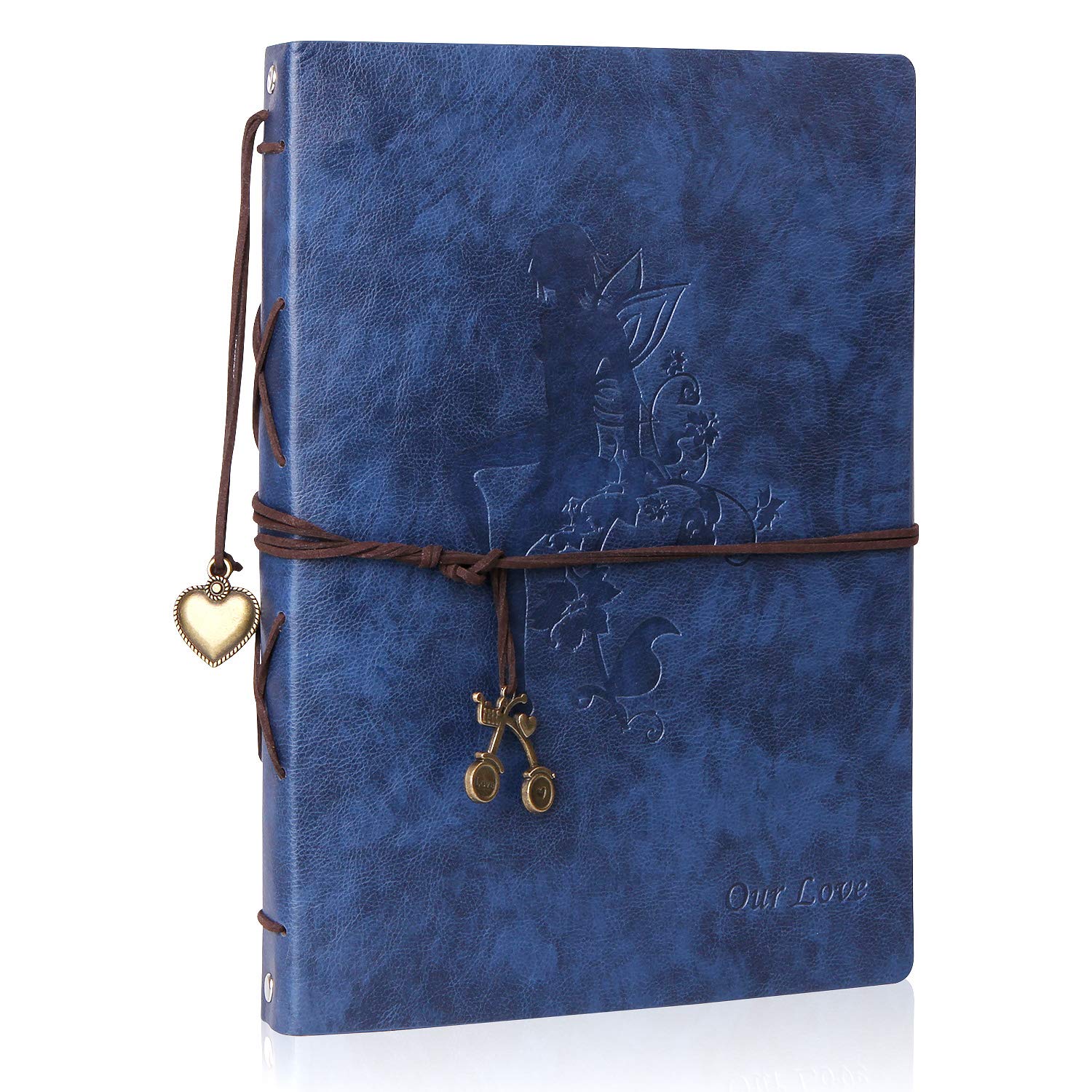 FOBOZONE Scrapbook Photo Album, Angel Girl Vintage Self Adhesive Photo Albums 60 Black Pages Between A5-A4，Birthday Valentine's Day, Gift for Mother, Friend, Classmate (Angel Girl-Blue Large)