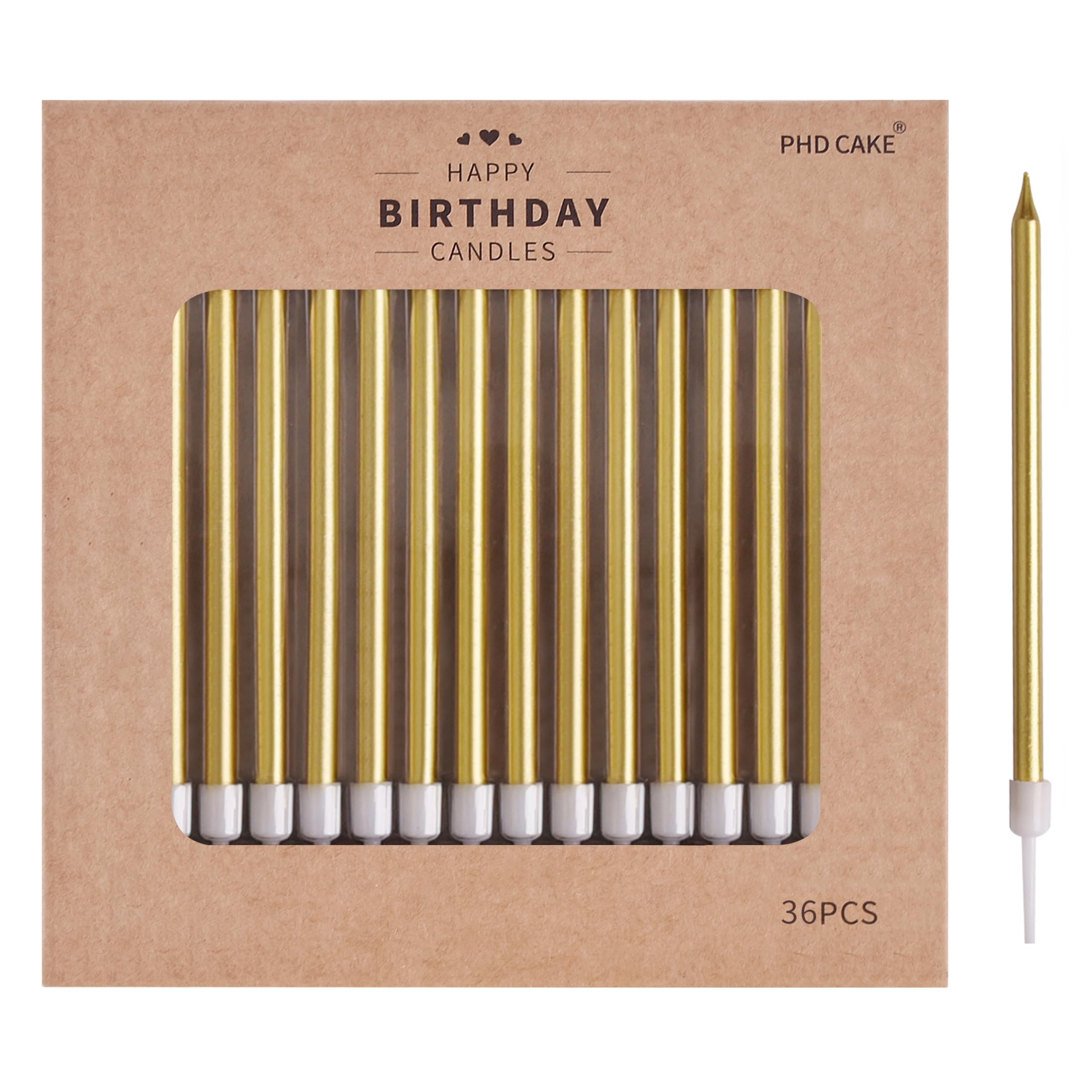 PHD CAKE 36-Count Gold Long Thin Metallic Birthday Candles, Cake Candles, Birthday Parties, Wedding Decorations, Party Candles, Cake Decorations