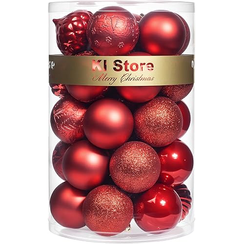 KI Store Red Christmas Balls 34pcs 2.36-Inch Christmas Tree Decoration Ornaments for Xmas Tree Holiday Wreath Garland Decor Ornaments Hooks Included
