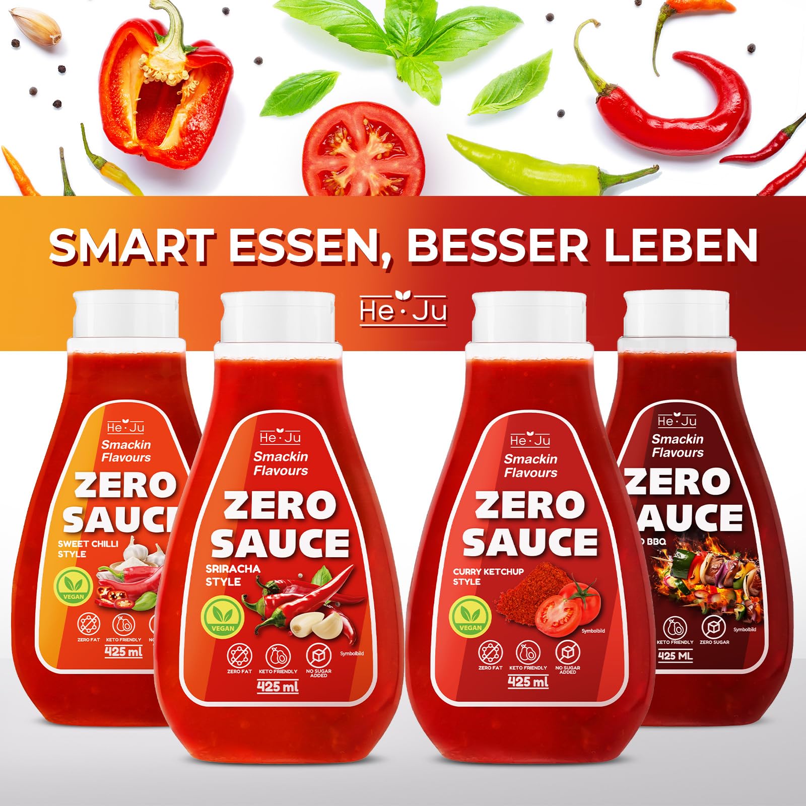 Zero Sauce Smoked BBQ 1x 425ml Light Sauce, sans graisse et sans sucre ajouté, végétalien et sans gluten, convient au régime céto (425 ml (1 paquet), Smoked BBQ Style) e)