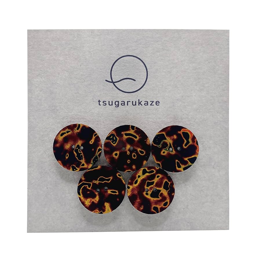Amazon | tsugarukaze 津軽塗り ボタン 5個セット 黒 直径1.8cm