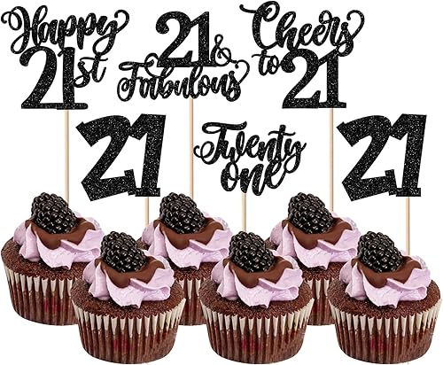 Paquete de 30 adornos para cupcakes de 21 cumpleaños con purpurina de veintiún saludos a 21 fabulosas selecciones de cupcakes de feliz cumpleaños Paquete de 30 adornos para cupcakes de 21 cumpleaños con purpurina de veintiún saludos a 21 fabulosas selecciones de cupcakes de feliz cumpleaños