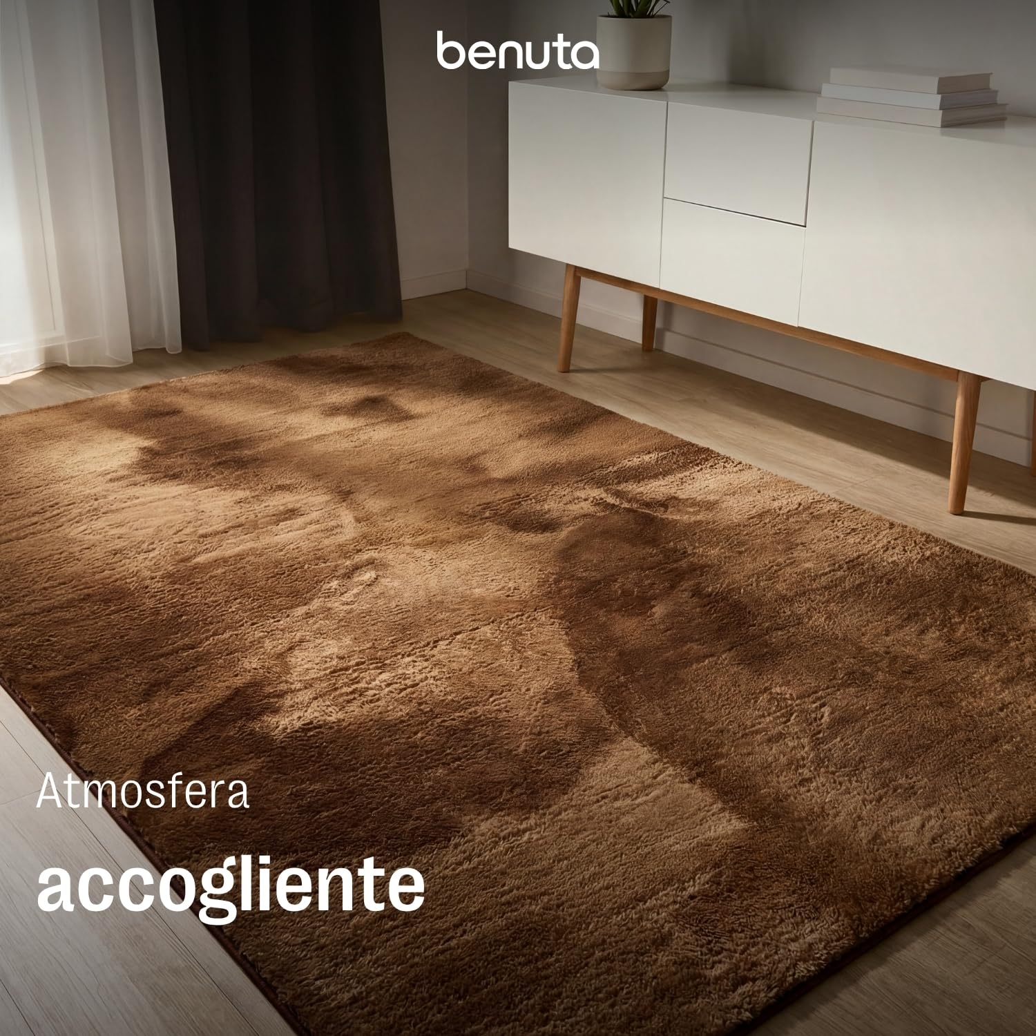 benuta Basic Tappeto salotto Furry - Marrone chiaro 200x290 cm - Soffice salotto - Retro antiscivolo - Lavabile - Compatibile con riscaldamento pavimento