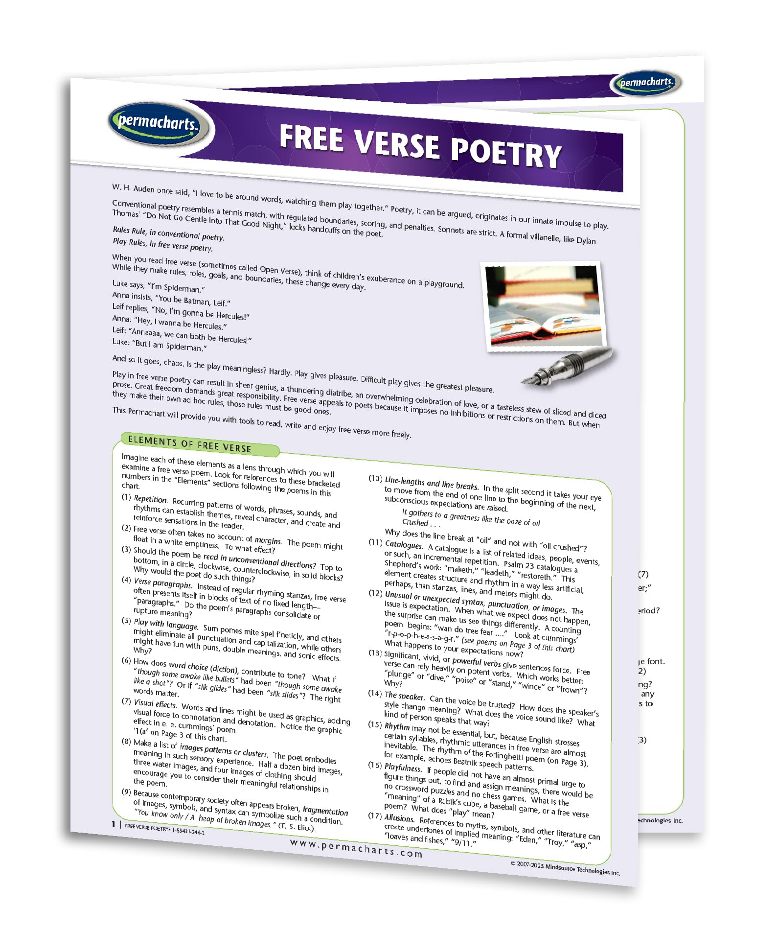 Free Verse Poetry Guide - Writing Quick Reference Guide by Permacharts