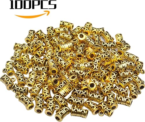Miniatura 2 de Cuentas de balas, 100 cuentas de conector de oro antiguo tibetano, eslabones curvados y espaciadores huecos con lazo para hacer joyas, pulseras,