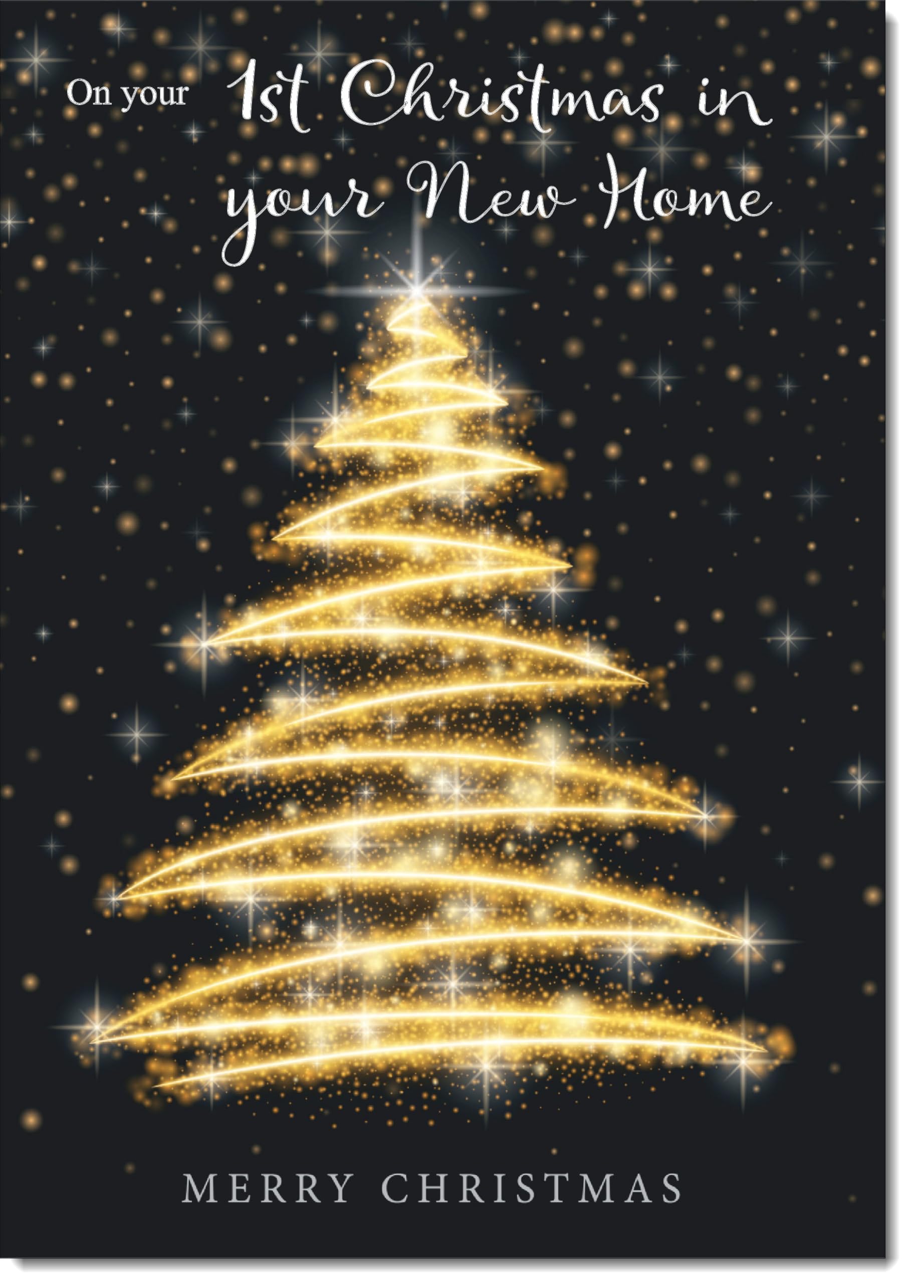 doodlecards 1st First Christmas in New Home Christmas Card Black and Gold Abstract Tree Large A4 Size Christmas Card for 1st in New Home with Plain Envelope