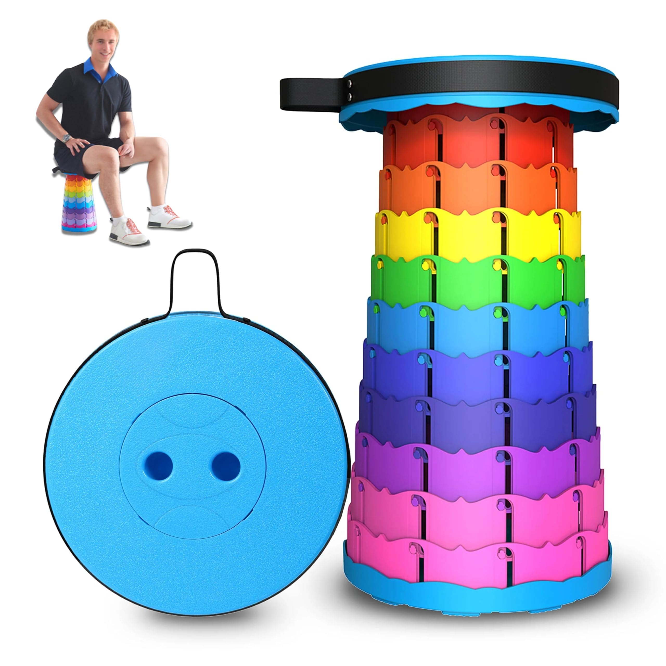 ADEPTNA Heavy Duty Portable Telescopic Folding Travel Stool Lightweight Yet More Sturdy Collapsible Stool Indoor Outdoor Camping BBQ Garden Fishing Hiking (RAINBOW)