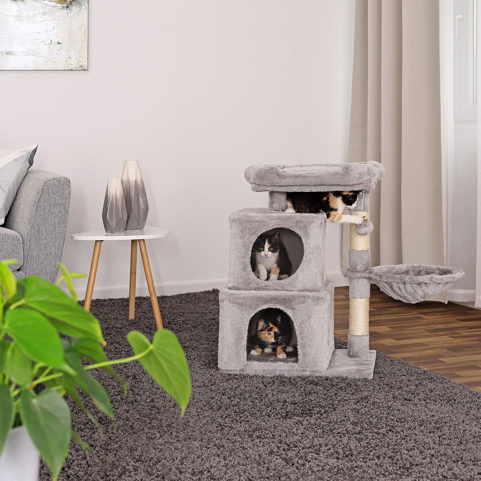 lionto Árbol rascador para Gatos Altura 70 cm, Gris Claro