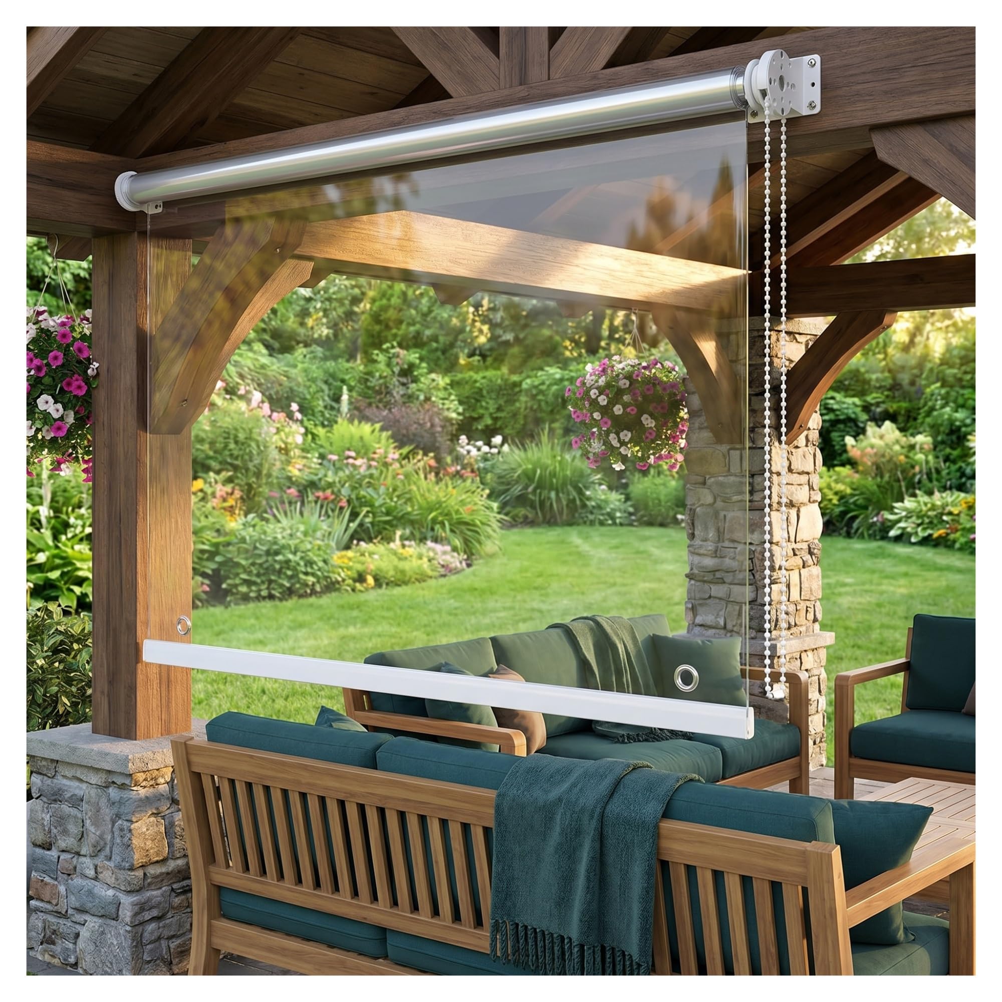 Clear PVC Outdoor Roller Shades Blind,HD Transparent Roll Up Curtain,Clear Waterproof Roller Blinds, for Outdoor Pergola Patio Balcony Bathroom Window Shade(W95*H160cm/W37.4*H62.9in)