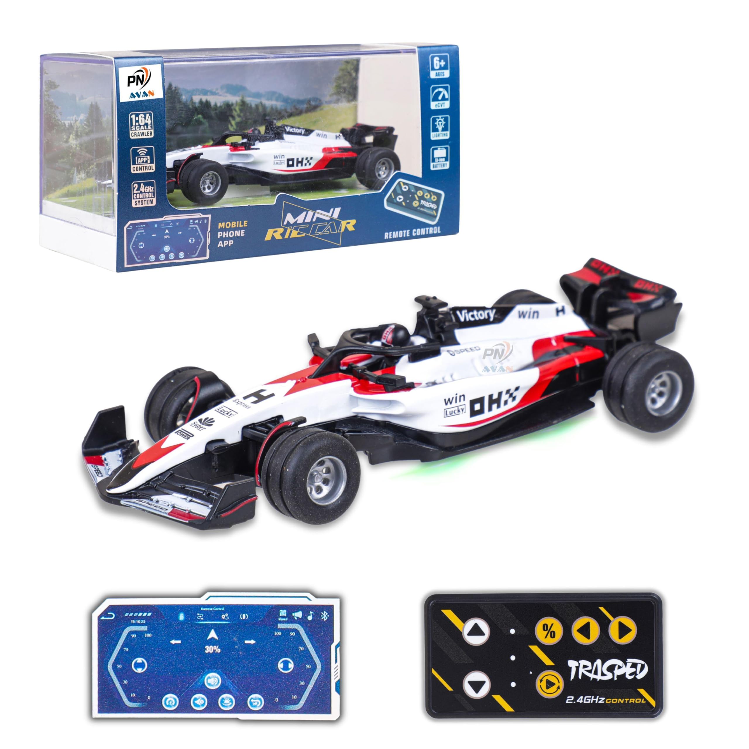 1:64 Die cast Metal F1 Mini RC Racing car with LED Lights | 2.4GHz Remote Control Car | 3 Speed Adjustable, USB Rechargeable Alloy RC Car for Kids & Adults Indoor/Outdoor Racing-image-40