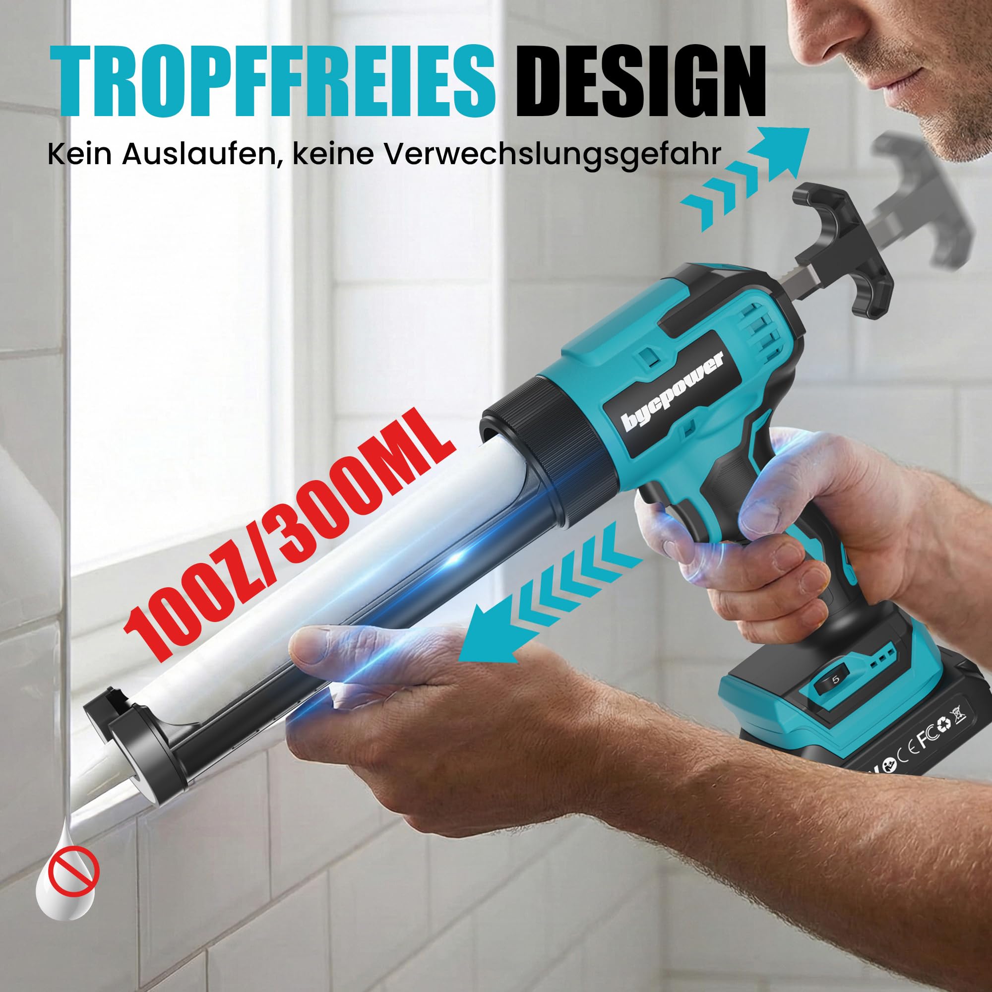 Akku-kartuschenpresse kompatibel mit Makita LXT-18V, 2x2000mAh Akkus, 6 Geschwindigkeiten, Max 1100Lb, LED-Licht, für 300ml Kartuschen