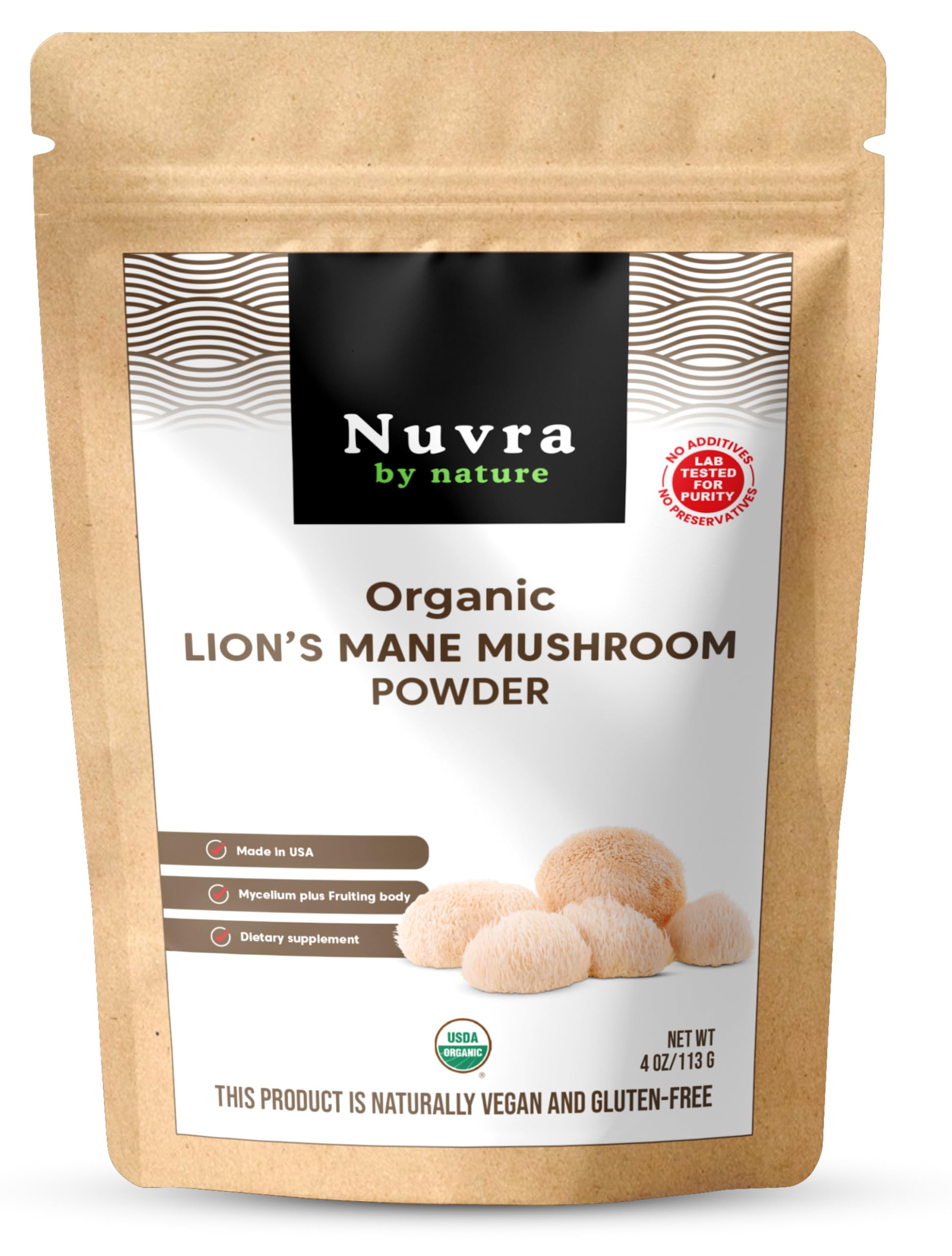 Nuvra by Nature Suplemento de Cogumelo Juba-de-Leão em Pó Orgânico 2.000 mg, 112 g