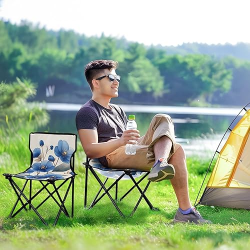 Miniatura 8 de KLL Chic Blue Flowes Foldable Beach Chairs Ultra-Lightweight Youth Camping Chair Includes Carry Bag Ice Fishing Chairs for Fishing Camp