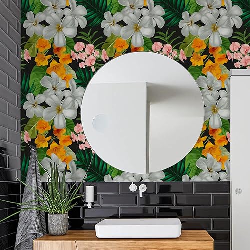 Miniatura 3 de SinFung Home Papel tapiz floral para despegar y pegar de 17.7 x 118 pulgadas, papel tapiz floral de hojas tropicales, autoadhesivo, extraíble, papel