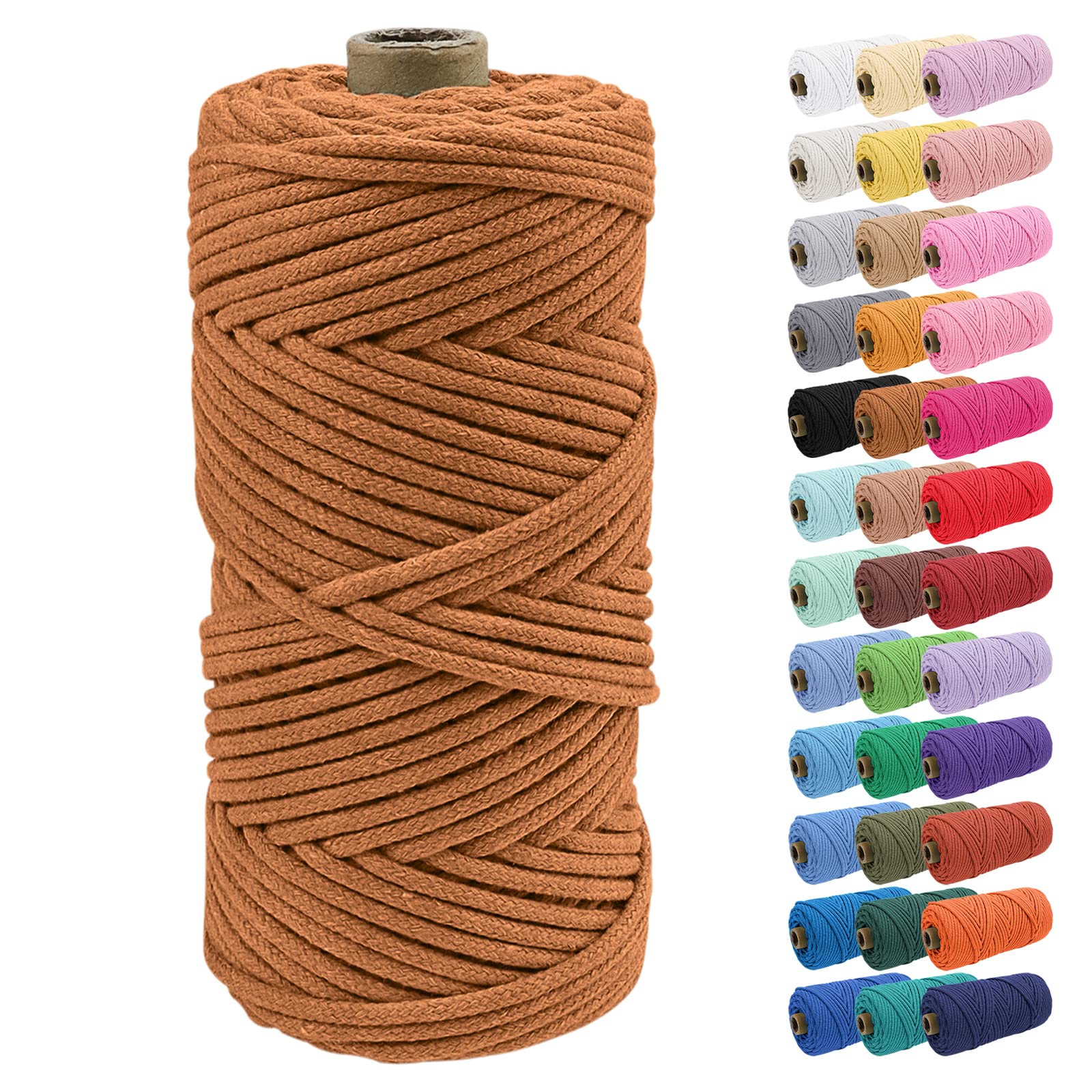 Uiopa 4mm Macrame Cord, 100m Braided Cotton Macrame Rope, Caramel Macrame Craft Rope for Crochet Bags, Wall Hangings, Plant Hangers, Dream Catchers, DIY Craft Projects