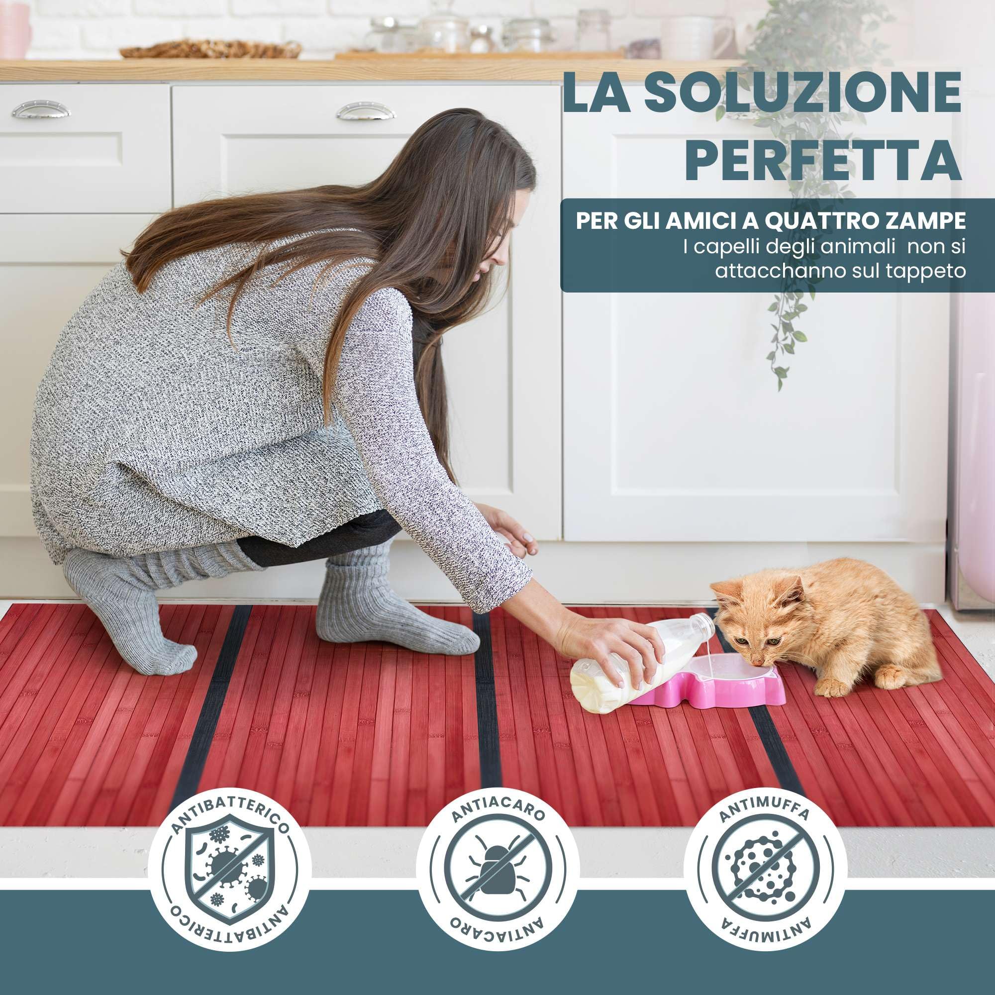 CosìCasa Tapis Cuisine Devant Évier En Bambou Naturel - Antidérapant Lavable 50x100cm Noir/Beige