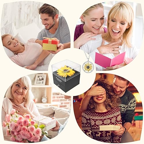 Miniatura 6 de Regalos de girasoles artificiales para mujer, regalo para su madre, esposa con collar en 100 textos I Love You en el día de la madre, cumpleaños,