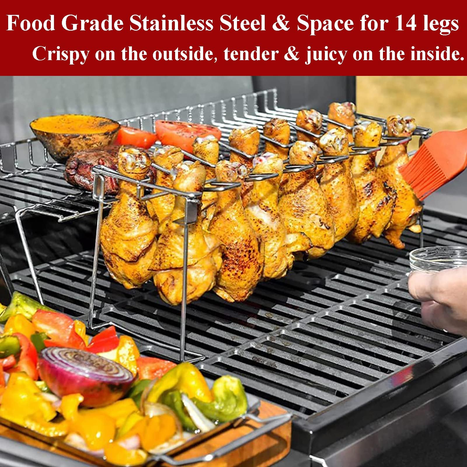 2 Packs Grill Rack, Chicken Leg And Wing Rack, 14 Slots BBQ Chicken Drumsticks